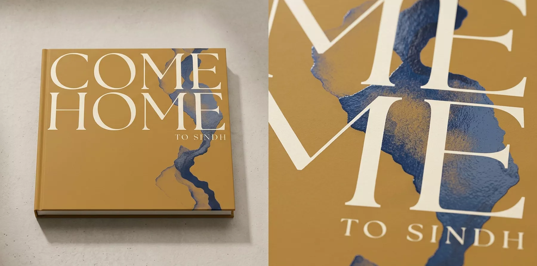 Come Home to Sindh book cover in ochre with blue ink